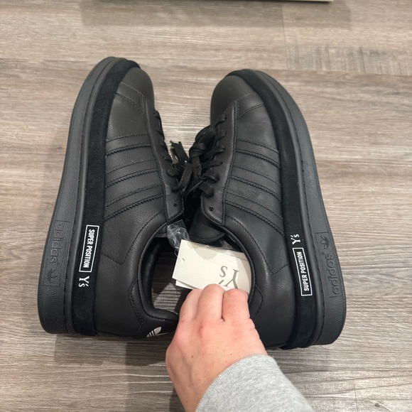 Y’s by Yohji Yamamoto Y3 adidas Wedge Stan Black Leather Sneakers - Picture 8 of 14